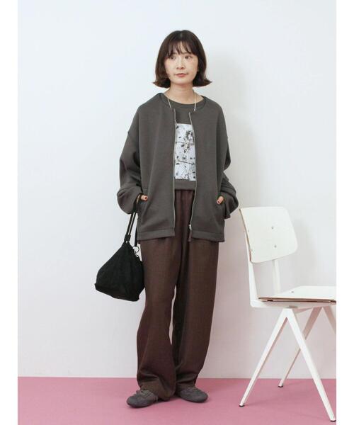 Samansa Mos2 blue（サマンサモスモスブルー）の「ダンボールクルーネックジャケット（ノーカラージャケット・レディース・ライトベージュ/チャコールグレー/ブラウン・F）」の12枚目の写真