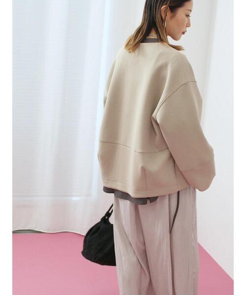 Samansa Mos2 blue（サマンサモスモスブルー）の「ダンボールクルーネックジャケット（ノーカラージャケット・レディース・ライトベージュ/チャコールグレー/ブラウン・F）」の22枚目の写真