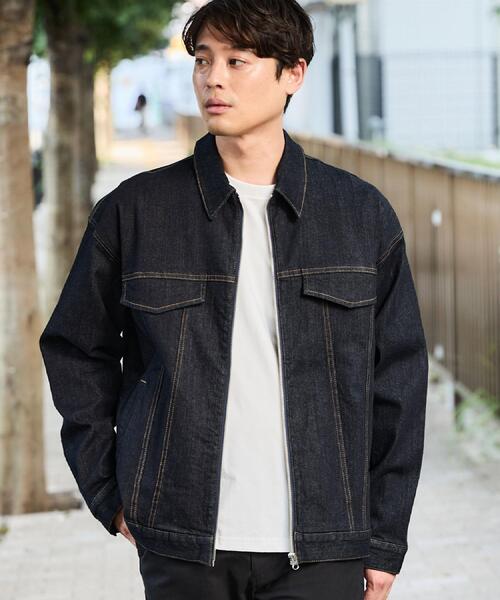 THE SHOP TK (ザ ショップ ティーケー )の「コットンデニムブルゾン 【セットアップ可】(デニムジャケット・メンズ・ブラック/ネイビー・04/03/02)」の1枚目の写真