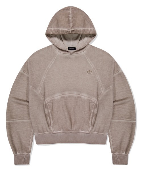 『mahagrid/マハグリッド』 DYED CURVED SEAM CROP HOODIE/オーバーダイ加工 カーブデザインクロップドパーカー