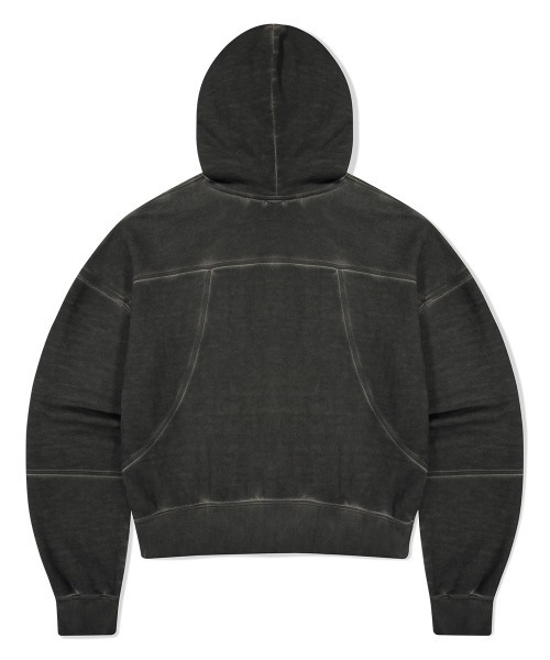MAHAGRID(マハグリッド)の「『mahagrid/マハグリッド』 DYED CURVED SEAM CROP HOODIE/オーバーダイ加工 カーブデザインクロップドパーカー(パーカー・レディース・ベージュ/チャコールグレー・FREE)」の11枚目の写真