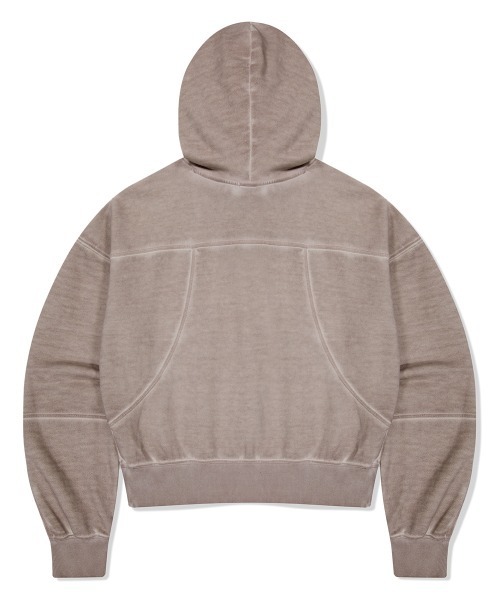 MAHAGRID(マハグリッド)の「『mahagrid/マハグリッド』 DYED CURVED SEAM CROP HOODIE/オーバーダイ加工 カーブデザインクロップドパーカー(パーカー・レディース・ベージュ/チャコールグレー・FREE)」の14枚目の写真