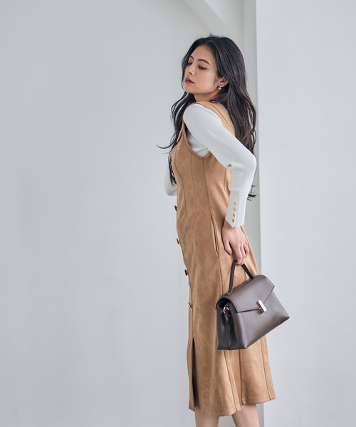 12Twelve Agenda（トゥエルブ　アジェンダ）の「フェイクスエード前釦ナロージャンスカ（ジャンパースカート・レディース・チャコールグレー/グレイッシュベージュ/キャメル・M）」の10枚目の写真
