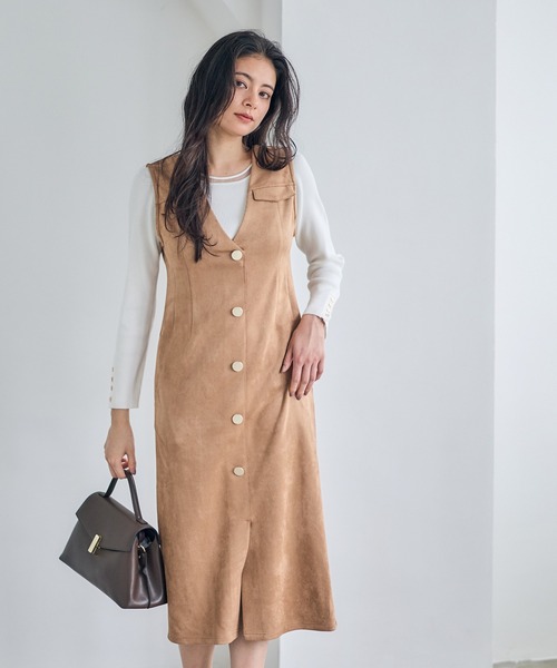 12Twelve Agenda（トゥエルブ　アジェンダ）の「フェイクスエード前釦ナロージャンスカ（ジャンパースカート・レディース・チャコールグレー/グレイッシュベージュ/キャメル・M）」の13枚目の写真