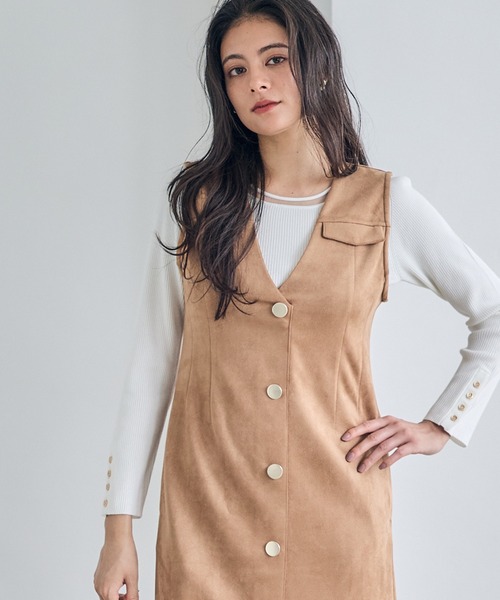 12Twelve Agenda（トゥエルブ　アジェンダ）の「フェイクスエード前釦ナロージャンスカ（ジャンパースカート・レディース・チャコールグレー/グレイッシュベージュ/キャメル・M）」の5枚目の写真