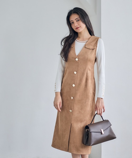 12Twelve Agenda（トゥエルブ　アジェンダ）の「フェイクスエード前釦ナロージャンスカ（ジャンパースカート・レディース・チャコールグレー/グレイッシュベージュ/キャメル・M）」の11枚目の写真