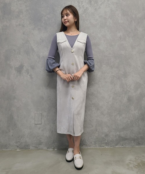 12Twelve Agenda（トゥエルブ　アジェンダ）の「フェイクスエード前釦ナロージャンスカ（ジャンパースカート・レディース・チャコールグレー/グレイッシュベージュ/キャメル・M）」の20枚目の写真