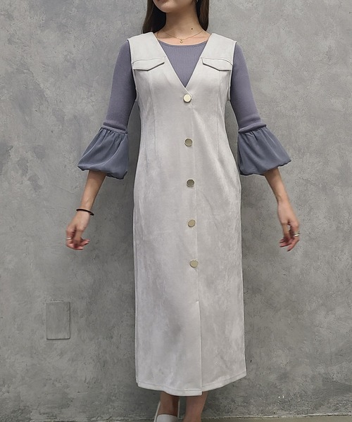 12Twelve Agenda（トゥエルブ　アジェンダ）の「フェイクスエード前釦ナロージャンスカ（ジャンパースカート・レディース・チャコールグレー/グレイッシュベージュ/キャメル・M）」の17枚目の写真