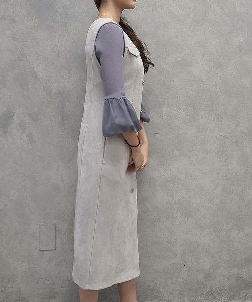 12Twelve Agenda（トゥエルブ　アジェンダ）の「フェイクスエード前釦ナロージャンスカ（ジャンパースカート・レディース・チャコールグレー/グレイッシュベージュ/キャメル・M）」の16枚目の写真