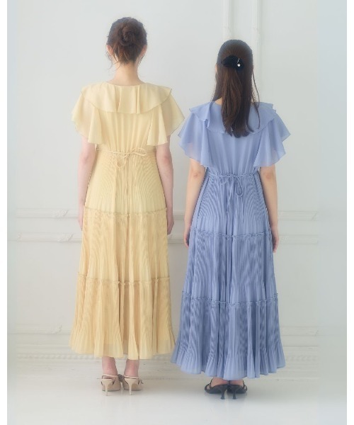 LANTINAM（ランティナム）の「Frill Pleated Tiered Dress（ワンピース・レディース・イエロー/ブルー・MEDIUM/SMALL）」の15枚目の写真