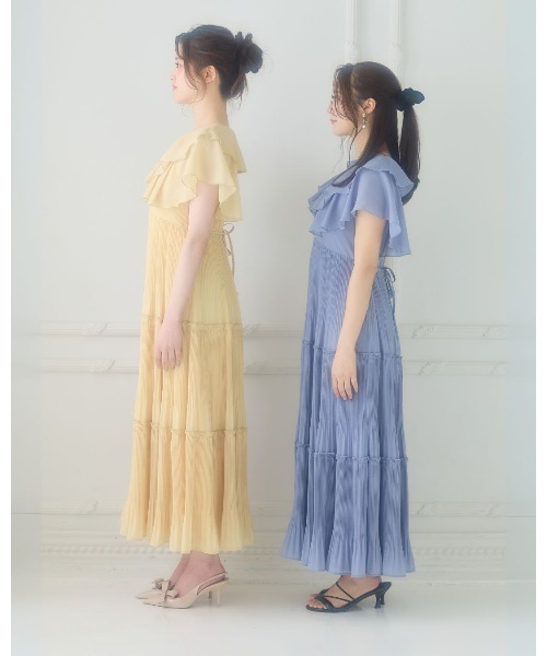 LANTINAM（ランティナム）の「Frill Pleated Tiered Dress（ワンピース・レディース・イエロー/ブルー・MEDIUM/SMALL）」の14枚目の写真