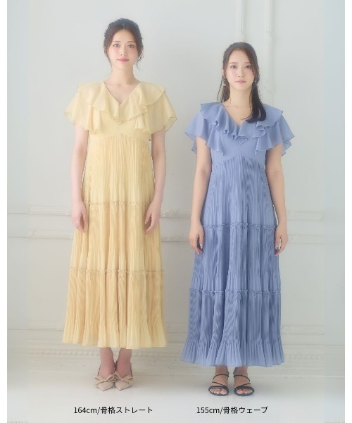 LANTINAM（ランティナム）の「Frill Pleated Tiered Dress（ワンピース・レディース・イエロー/ブルー・MEDIUM/SMALL）」の13枚目の写真