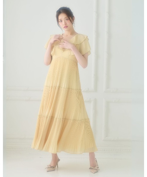 LANTINAM（ランティナム）の「Frill Pleated Tiered Dress（ワンピース・レディース・イエロー/ブルー・MEDIUM/SMALL）」の5枚目の写真