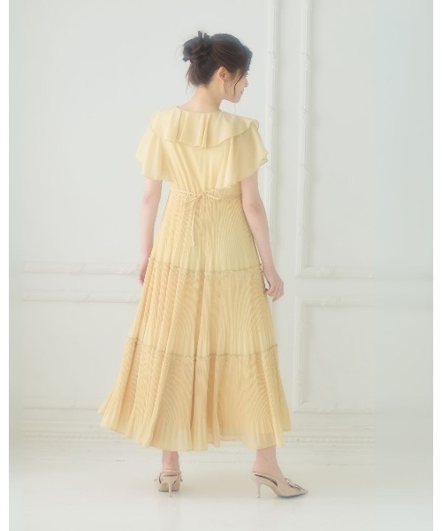LANTINAM（ランティナム）の「Frill Pleated Tiered Dress（ワンピース・レディース・イエロー/ブルー・MEDIUM/SMALL）」の9枚目の写真