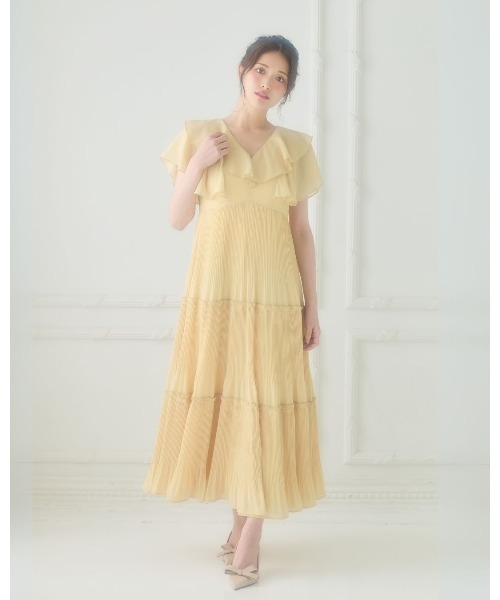 LANTINAM（ランティナム）の「Frill Pleated Tiered Dress（ワンピース・レディース・イエロー/ブルー・MEDIUM/SMALL）」の6枚目の写真