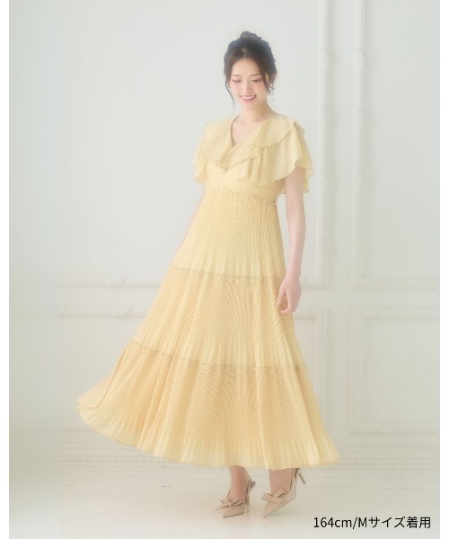 LANTINAM（ランティナム）の「Frill Pleated Tiered Dress（ワンピース・レディース・イエロー/ブルー・MEDIUM/SMALL）」の7枚目の写真