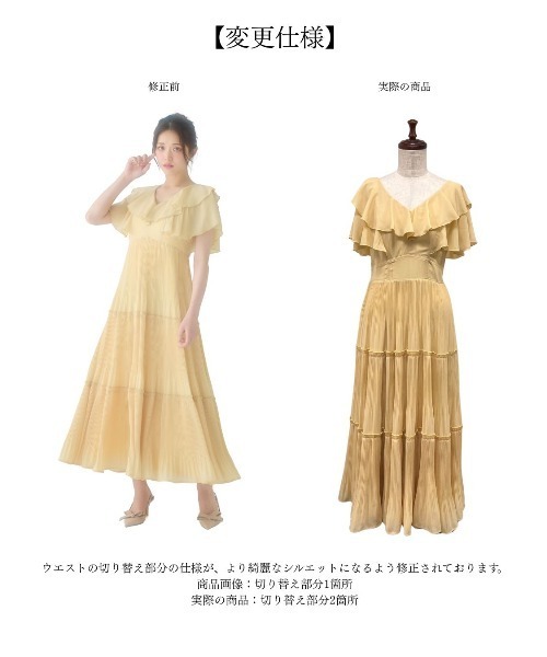 LANTINAM（ランティナム）の「Frill Pleated Tiered Dress（ワンピース・レディース・イエロー/ブルー・MEDIUM/SMALL）」の3枚目の写真