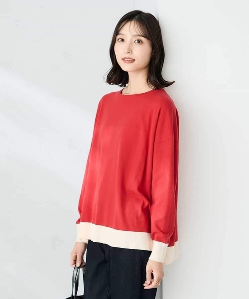 a.v.v(アーヴェヴェ)の「バイカラーニット【新色追加】(ニット/セーター・レディース・レッド/グレー系その他/グレー/ブルー・36/40/38)」の7枚目の写真
