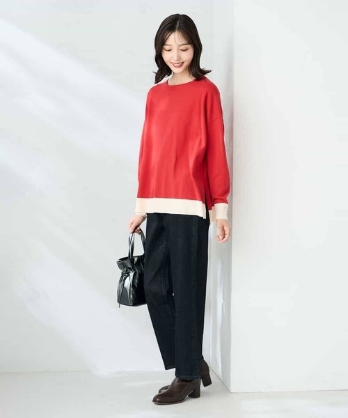 a.v.v(アーヴェヴェ)の「バイカラーニット【新色追加】(ニット/セーター・レディース・レッド/グレー系その他/グレー/ブルー・36/40/38)」の10枚目の写真