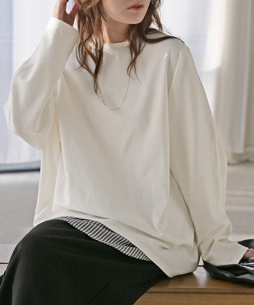 HUG.U(ハグユー)の「綿ポンチロンT 「防汚加工つき」(Tシャツ/カットソー・レディース・ホワイト/ライトグレー/ブラック/ダークブラウン/ネイビー/レッド/カーキ/ダークグレー・FREE)」の1枚目の写真