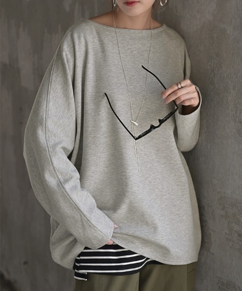 HUG.U(ハグユー)の「綿ポンチロンT 「防汚加工つき」(Tシャツ/カットソー・レディース・ホワイト/ライトグレー/ブラック/ダークブラウン/ネイビー/レッド/カーキ/ダークグレー・FREE)」の3枚目の写真