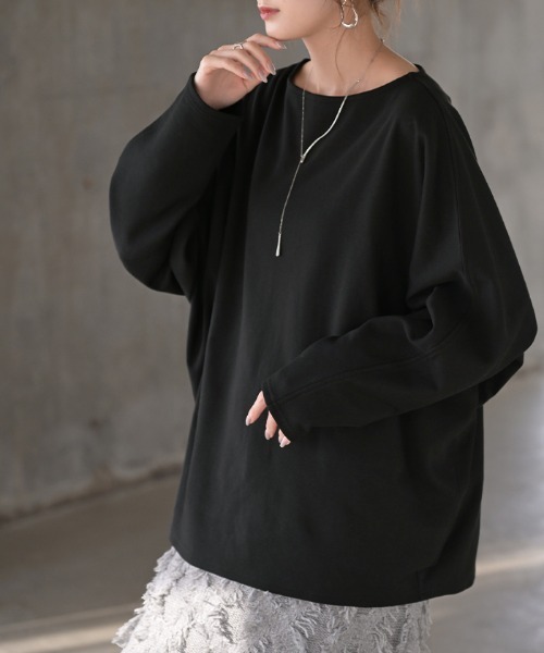 HUG.U(ハグユー)の「綿ポンチロンT 「防汚加工つき」(Tシャツ/カットソー・レディース・ホワイト/ライトグレー/ブラック/ダークブラウン/ネイビー/レッド/カーキ/ダークグレー・FREE)」の2枚目の写真