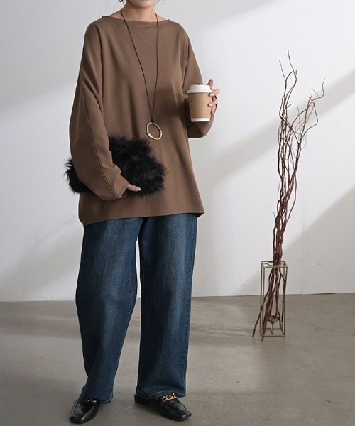 HUG.U(ハグユー)の「綿ポンチロンT 「防汚加工つき」(Tシャツ/カットソー・レディース・ホワイト/ライトグレー/ブラック/ダークブラウン/ネイビー/レッド/カーキ/ダークグレー・FREE)」の12枚目の写真