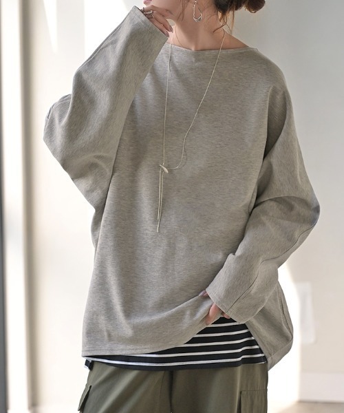 HUG.U(ハグユー)の「綿ポンチロンT 「防汚加工つき」(Tシャツ/カットソー・レディース・ホワイト/ライトグレー/ブラック/ダークブラウン/ネイビー/レッド/カーキ/ダークグレー・FREE)」の16枚目の写真
