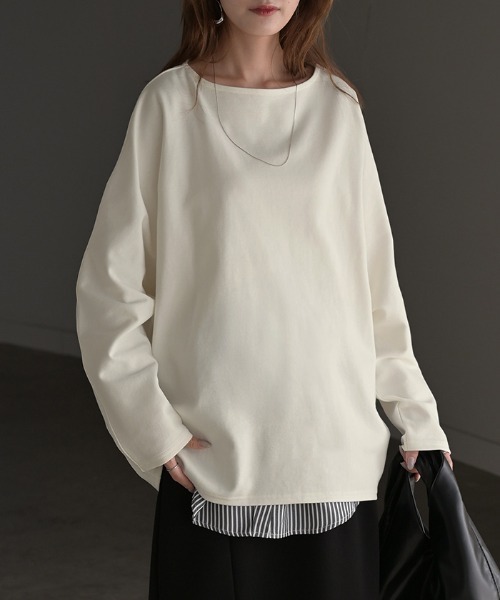 HUG.U(ハグユー)の「綿ポンチロンT 「防汚加工つき」(Tシャツ/カットソー・レディース・ホワイト/ライトグレー/ブラック/ダークブラウン/ネイビー/レッド/カーキ/ダークグレー・FREE)」の13枚目の写真