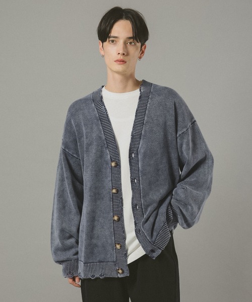 RAGEBLUE（レイジブルー）の「ヴィンテージライク/ダメージニットカーディガン（カーディガン/ボレロ・メンズ・ネイビー/ダークブラウン/その他19・LARGE/MEDIUM）」の2枚目の写真