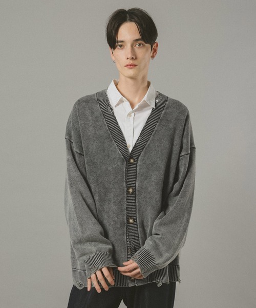 RAGEBLUE（レイジブルー）の「ヴィンテージライク/ダメージニットカーディガン（カーディガン/ボレロ・メンズ・ネイビー/ダークブラウン/その他19・LARGE/MEDIUM）」の3枚目の写真