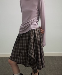 【ELOOPS】アシンメトリー チェックフレアスカート