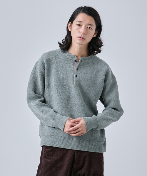 B.C STOCK（ベーセーストック）の「モール ヘンリーネックニット（ニット/セーター・メンズ・ホワイト/グリーン/オレンジ/ブラック・MEDIUM/LARGE）」の3枚目の写真