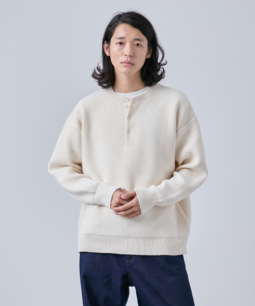 B.C STOCK（ベーセーストック）の「モール ヘンリーネックニット（ニット/セーター・メンズ・ホワイト/グリーン/オレンジ/ブラック・MEDIUM/LARGE）」の10枚目の写真