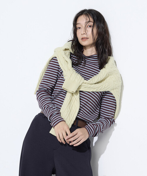 COMME CA Wardrobe（コムサワードローブ）の「コットンリブボーダー プルオーバー（Tシャツ/カットソー・レディース・レンガ/チャコール/ホワイト×ブラック・FREE）」の3枚目の写真