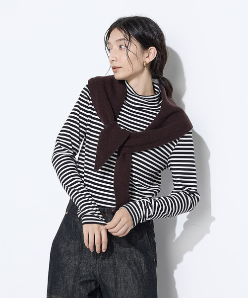 COMME CA Wardrobe（コムサワードローブ）の「コットンリブボーダー プルオーバー（Tシャツ/カットソー・レディース・レンガ/チャコール/ホワイト×ブラック・FREE）」の6枚目の写真