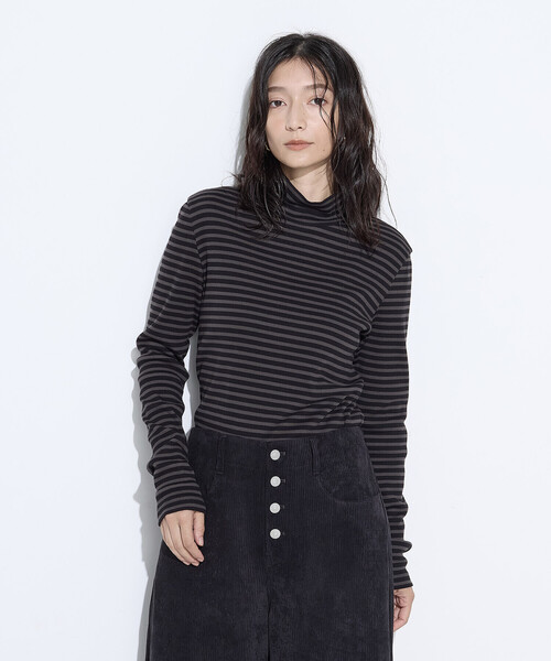 COMME CA Wardrobe（コムサワードローブ）の「コットンリブボーダー プルオーバー（Tシャツ/カットソー・レディース・レンガ/チャコール/ホワイト×ブラック・FREE）」の8枚目の写真