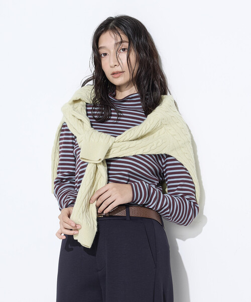 COMME CA Wardrobe（コムサワードローブ）の「コットンリブボーダー プルオーバー（Tシャツ/カットソー・レディース・レンガ/チャコール/ホワイト×ブラック・FREE）」の21枚目の写真