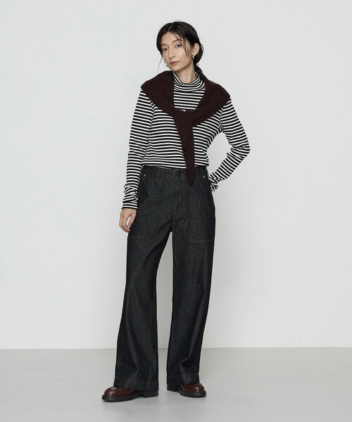 COMME CA Wardrobe（コムサワードローブ）の「コットンリブボーダー プルオーバー（Tシャツ/カットソー・レディース・レンガ/チャコール/ホワイト×ブラック・FREE）」の22枚目の写真