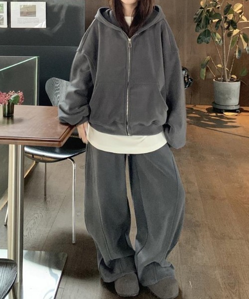 セール】フード付きジップ付きジャケットワイドパンツセットアップ