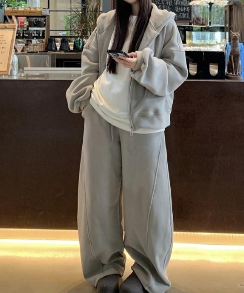 セール】フード付きジップ付きジャケットワイドパンツセットアップ