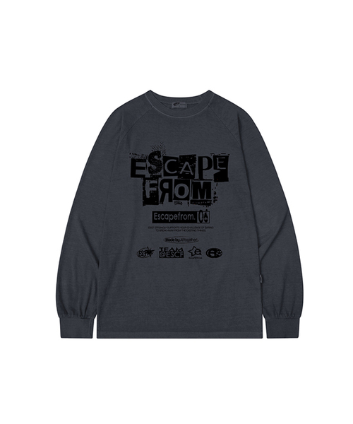 ESCAPEFROM（エスケープフロム）の「グランジロゴコラージュプリントオーバーサイズピグメントロングスリーブ [2color]（Tシャツ/カットソー・レディース・ブルー/バーガンディー・MEDIUM）」の2枚目の写真
