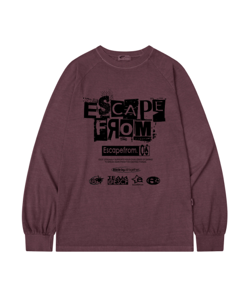 ESCAPEFROM（エスケープフロム）の「グランジロゴコラージュプリントオーバーサイズピグメントロングスリーブ [2color]（Tシャツ/カットソー・レディース・ブルー/バーガンディー・MEDIUM）」の4枚目の写真