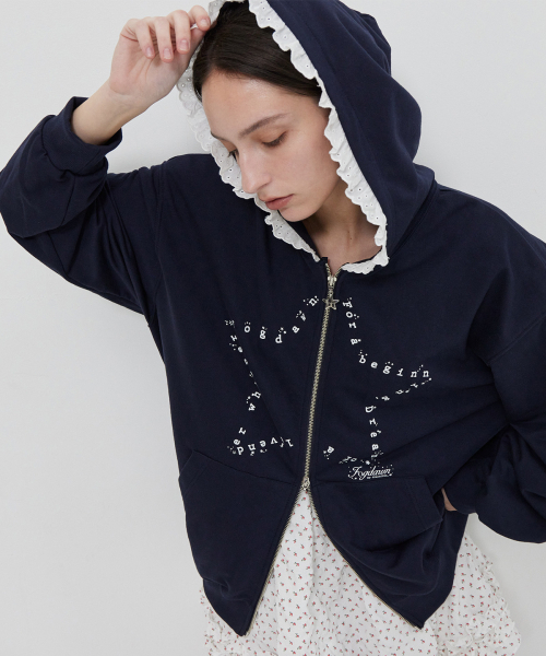 Light Lullaby Lace Hoodie Zip-up (navy)（パーカー）｜FOGDAWN 