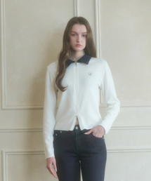 SALT AND CHOCOLATE（ソルトアンドチョコレート）の「Color combination collar knit zip-up ivory 4W241F001（ニット/セーター）」