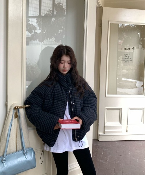 REGENCE チェック柄 ダウンジャケット ブラック セール】「tageechita」チェック柄 ショートダウンジャケット（ダウン