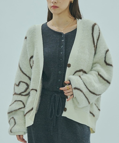 ROSE BUD（ローズバッド）の「LINE JACQUARD KNIT CARDIGAN（カーディガン/ボレロ・レディース・ブラック/ピンク/ホワイト・ONE SIZE）」の2枚目の写真