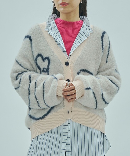 セール】LINE JACQUARD KNIT CARDIGAN（カーディガン/ボレロ）｜ROSE