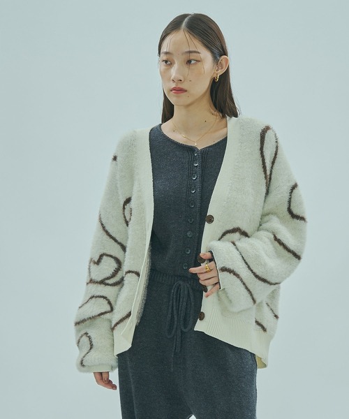 セール】LINE JACQUARD KNIT CARDIGAN（カーディガン/ボレロ）｜ROSE