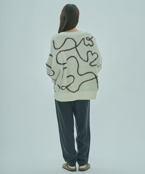 ROSE BUD（ローズバッド）の「LINE JACQUARD KNIT CARDIGAN（カーディガン/ボレロ・レディース・ブラック/ピンク/ホワイト・ONE SIZE）」の5枚目の写真